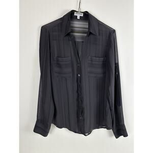 Express The Portofino Shirt Womens Small Sheer Stripe Blouse Top Roll Tab Sleeve